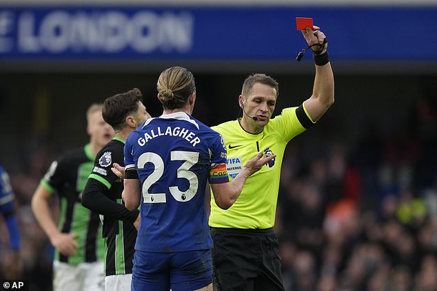 Gallagher has made a string of starting appearances in the Premier League but was shown a red card against Brighton