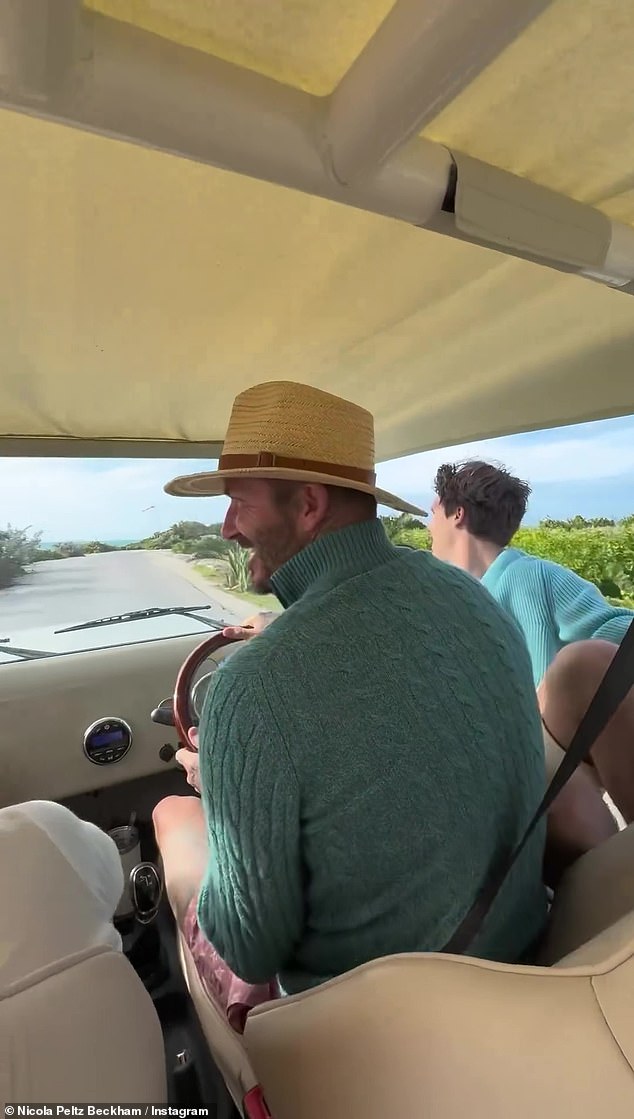 David was at the wheel during the trip, as the sportsman drove his family around in a buggy as a plane flew overhead