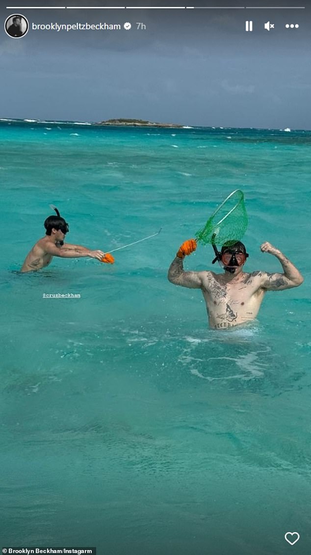 The entire clan then headed into the ocean, where they appeared to be swimming with creatures and using snorkels to get full visibility