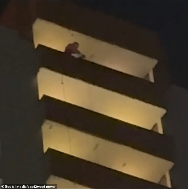 Footage showed Santa Claus standing at the top of the building as he prepared to climb down in a daring stunt