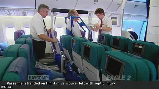 The personnel on board the plane informed Schneiderman that they did not have the necessary elevator, as seen here, to help him exit the plane safely in his wheelchair