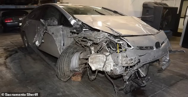 Wolffscott's silver Toyota Prius was demolished after crossing the highway and crashing into the shoulder of the road