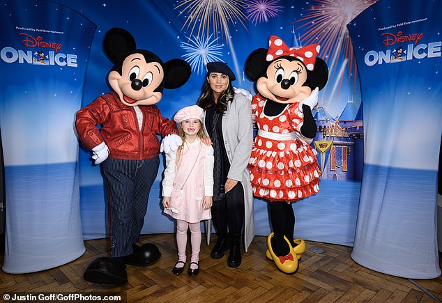 Amy Childs, 33, and her daughter Polly, six, looked sweet in matching berets as they joined the stars at the Disney On Ice bash