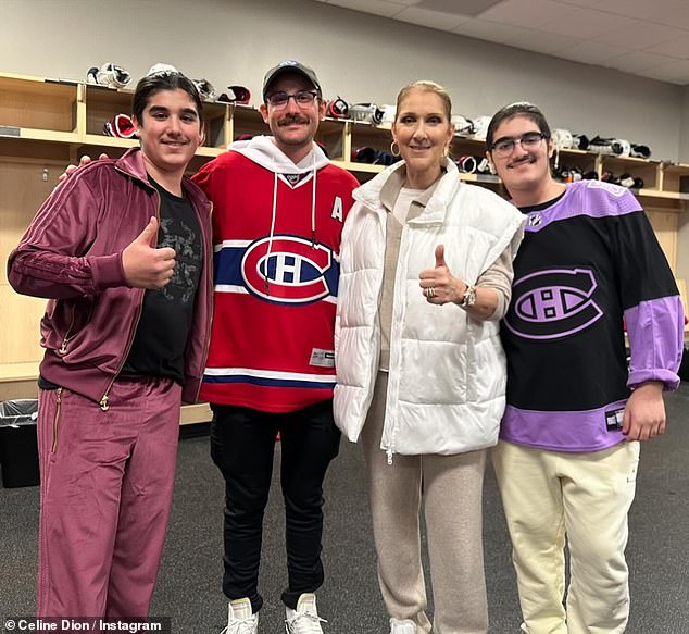 The Grammy winner was last seen at a hockey game in Las Vegas with her twins Eddy and Nelson, 13, and eldest son Charles-Rene, 22, watching the Montreal Canadiens lose to the Golden Knights.  This photo was posted to Instagram on November 1