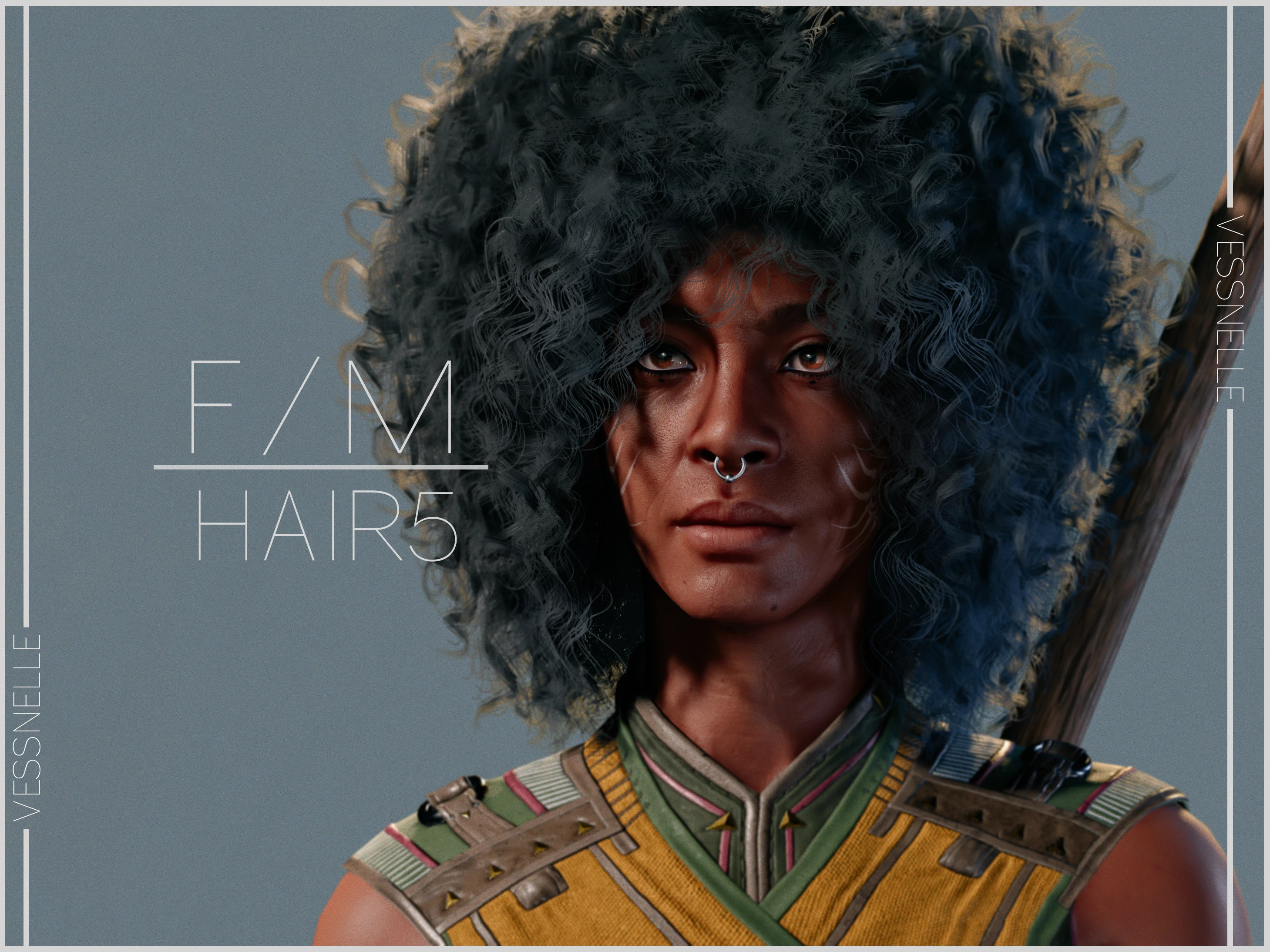 A black woman in Baldur's Gate 3, with hair texture thanks to the Vessnelle's Hair Collection mod.