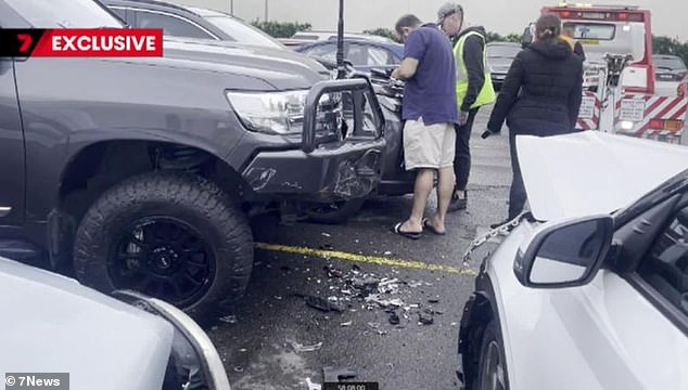 The out-of-control vehicle also left a trail of destruction, damaging several cars parked in the supermarket parking lots