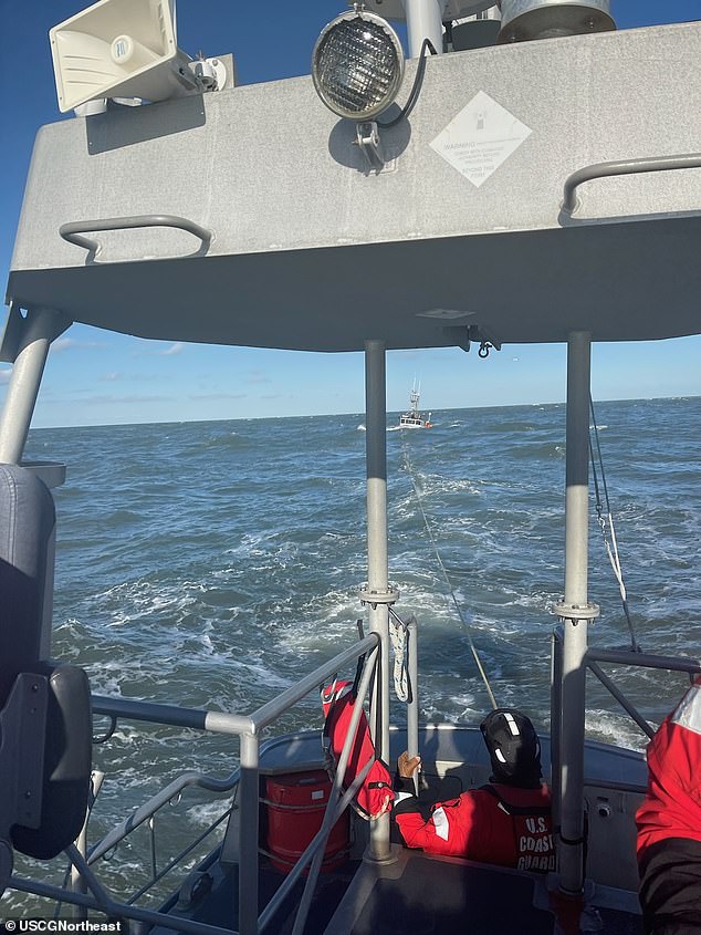 A Coast Guard crew from Station Woods Hole towed the vessel to Vineyard Haven Harbor after receiving the boat from the crew from Station Brant Point