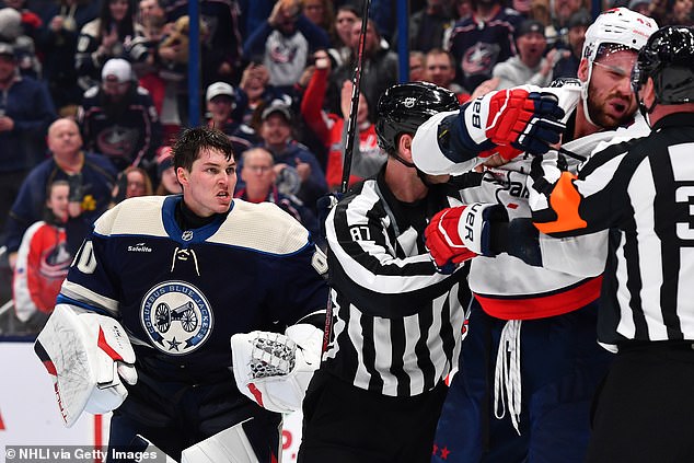 Merzlikins was awarded a minor penalty, which resulted in a goal from Alex Ovechkin