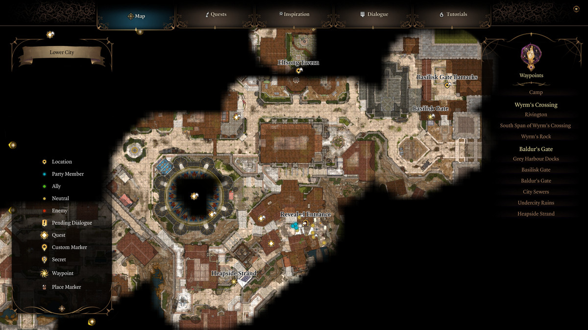 A map showing the entrance to the Guildhall in Baldur's Gate 3