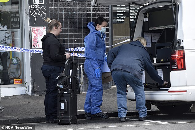 Details of the crime scene have been kept secret while the court heard a silence order on the case by Victoria's Department of Families, Fairness and Housing (pictured, investigators on scene)