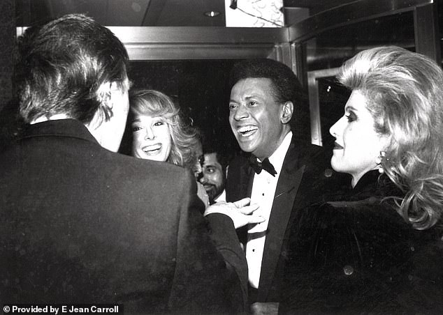 Trump also claimed to have never met Carroll.  He is seen above with Carroll and her then-husband John Johnson alongside his then-wife Ivana at a 1987 event