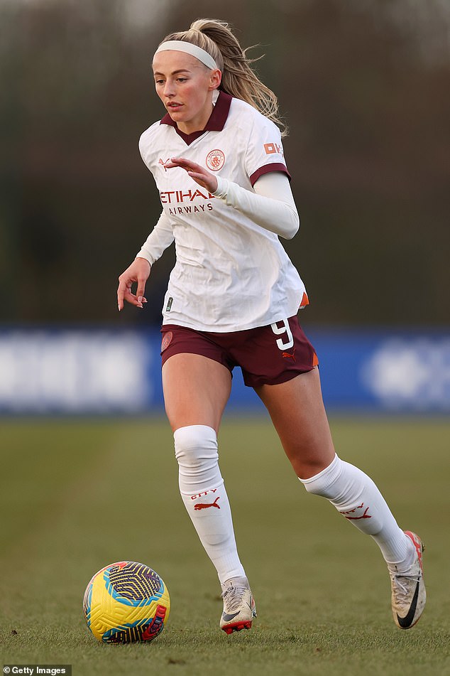 When she's not with the Lionesses, Chloe plays for Manchester City (pictured during the Barclays Women's Super League match between Everton FC and Manchester City last week)