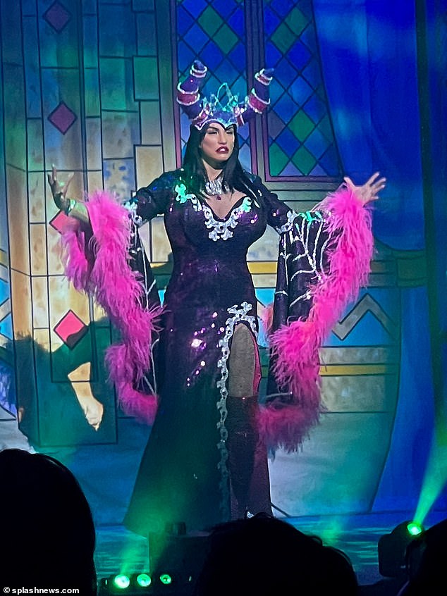 The former glamor model plays The Wicked Fairy Carabosse in Sleeping Beauty at Liverpool's M&S Bank Arena and raises £60,000 for the performance