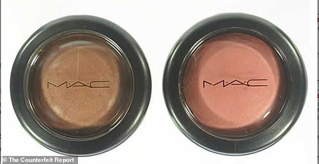 Photos from The Counterfeit Report show just how compelling counterfeit products sold online have become.  The MAC Mineralize Blush 'warm Soul' product on the left is the real product, while the one on the right is a fake product that sold for $5