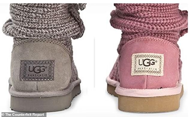 Authentic UGG boots are pictured on the left, while the right is fake