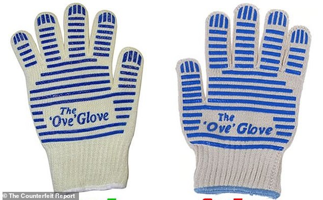 Images from The Counterfeit Report show how sophisticated counterfeit products have become.  The image on the left is a real 'Ove' oven glove, while the one on the right is a fake