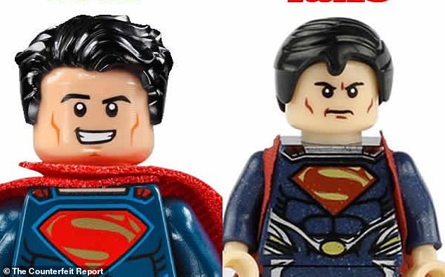 Lego is also often imitated by counterfeit manufacturers.  The image on the left is real, while the right is a fake version