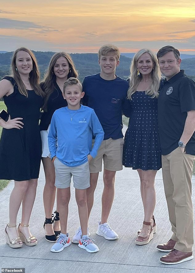 Johnson said he attended the “purity ball” with his daughter Hannah (far left) because “there are predators and there are prey,” and he hoped she would learn “to stay away from the wolves that way.”  They are pictured with his wife Kelly and children (L-R) Abigail, Will and Jack