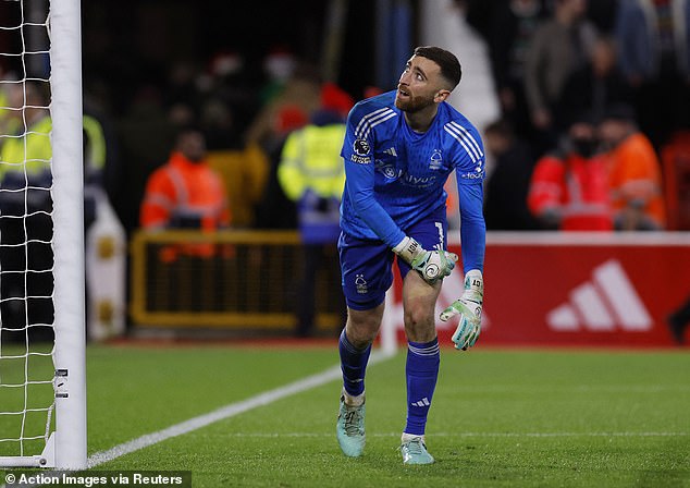 Forest goalkeeper Matt Turner remains dejected after Solanke scored a late winner