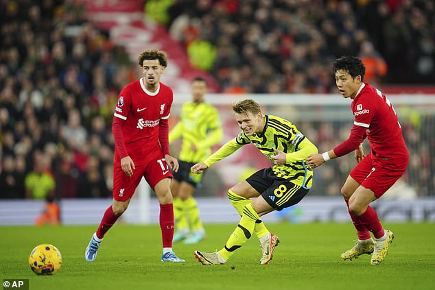 The Norwegian appeared to put his hand on the ball in the ball as Arsenal took a 1-0 lead