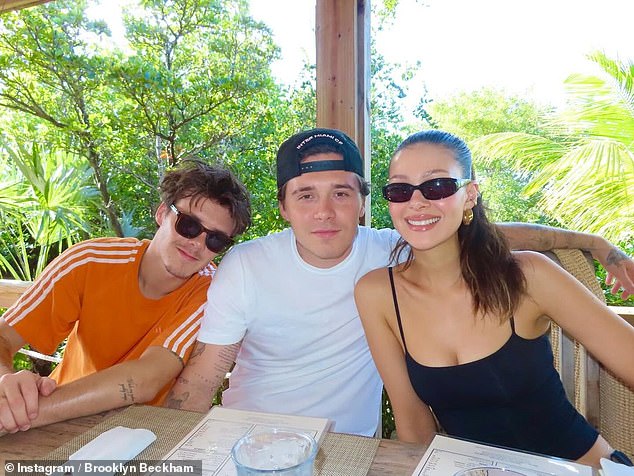 A sixth photo showed the third child and son, Cruz, wearing a brightly colored shirt and sunglasses next to Brooklyn and Nicola as they ordered some food.