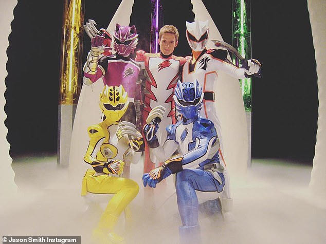 Smith's behind-the-scenes career also includes writing credits for Power Rangers Megaforce (pictured with cast members) and his longtime soap Home and Away from 2012 to 2013.