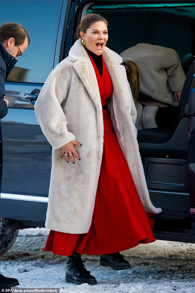 Victoria beamed as she arrived at the Stockholm Värtahamnen port terminal in Stockholm, Sweden on Christmas Eve