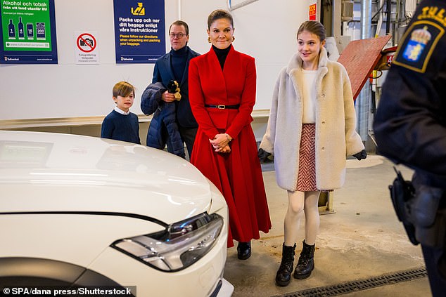 The royal family of four looked stylish as they visited Stockholm's Värtahamnen harbor terminal