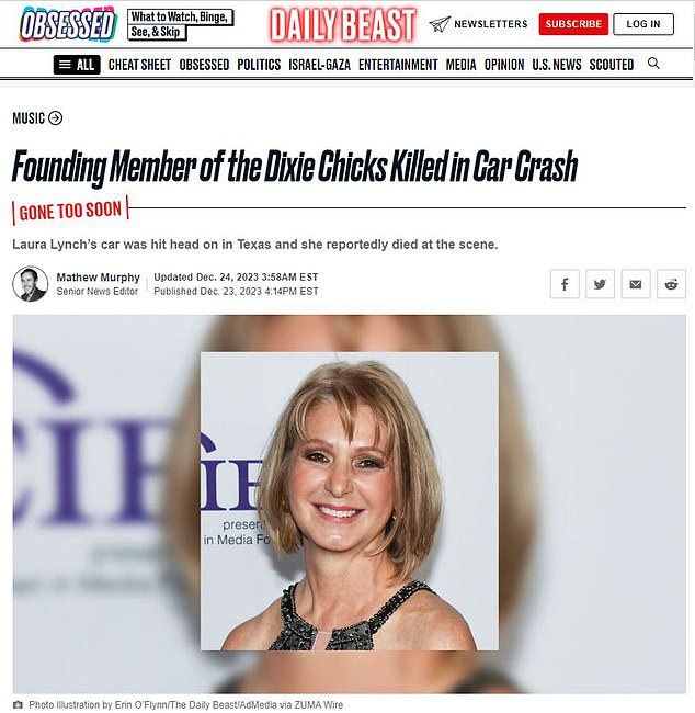 “Laura Lynch, a founding member of the Dixie Chicks, who were later renamed The Chicks, has died at the age of 65,” The Daily Beast shared on X, along with the photo of the CBC producer