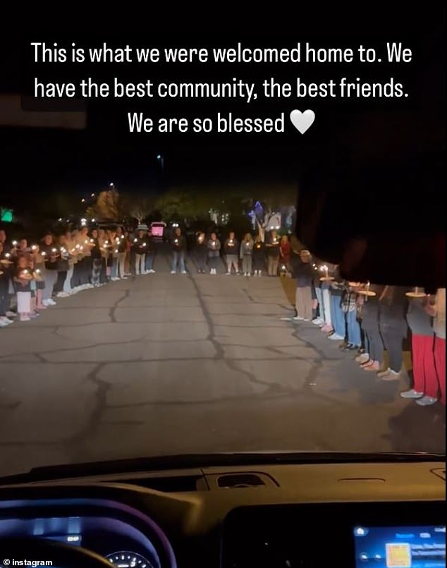 The couple's devastated family also posted a video of them pulling into their driveway, where a crowd of people held a surprise vigil for Chloe and Parker.