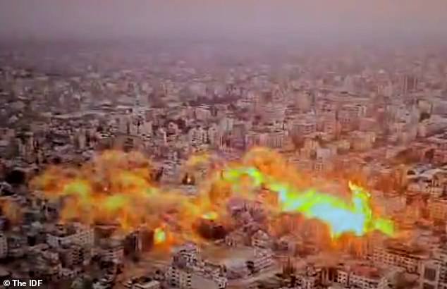 Images showed Gaza City's 'Elite District' being razed by explosions on Thursday