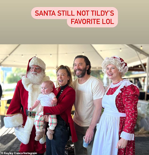 Kaley Cuoco and her baby daddy Tom Pelphrey brought their eight-month-old daughter Matilda, aka 'Tildy', to meet Santa and his wife, but she was not impressed