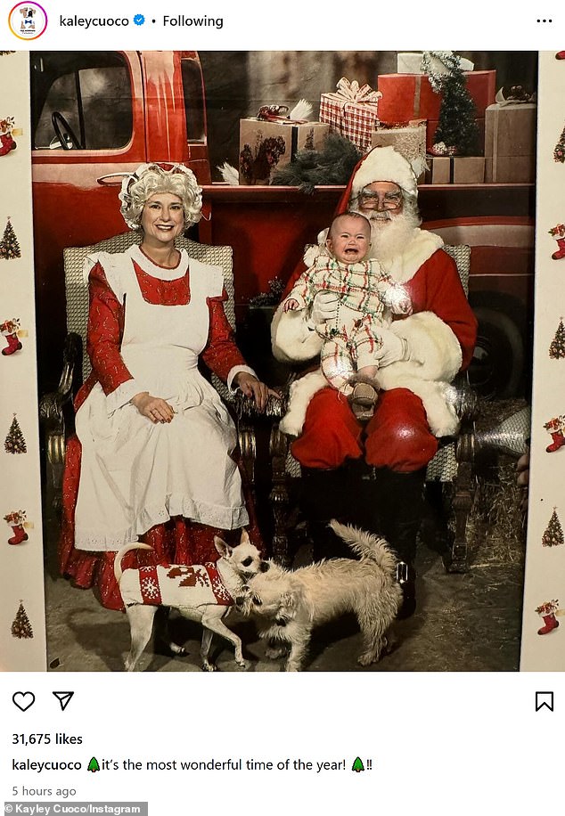 The 38-year-old Emmy nominee - who has 7.8 million Instagram followers - captioned the official Christmas portrait of her crying child: 