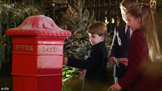 At the start of the show, which aired on ITV tonight, the young prince was seen posting letters to the North Pole with his siblings.