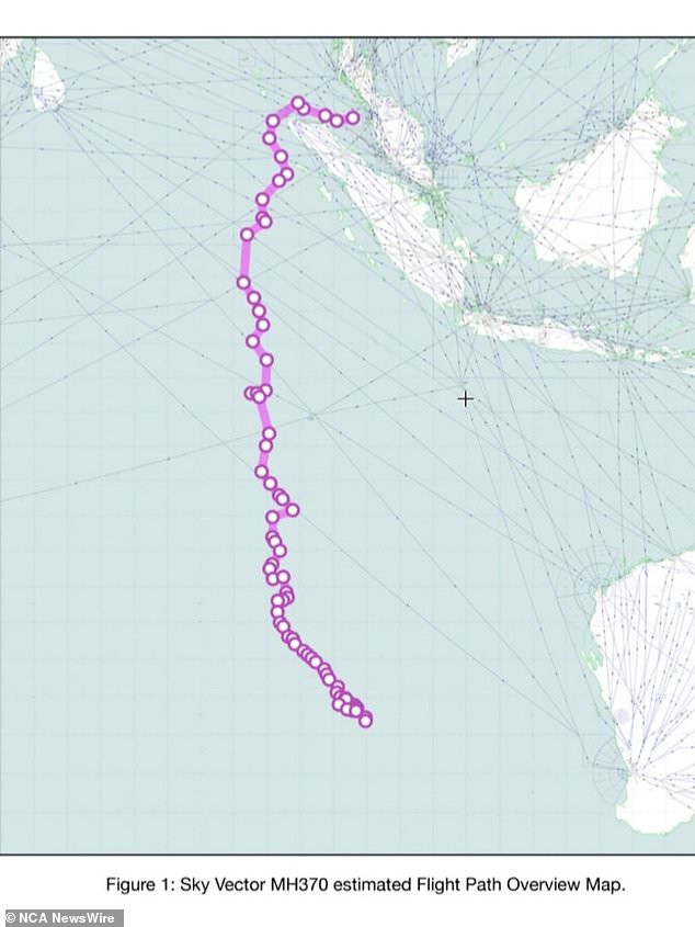 Estimated flight path of MH370, with the island of Sumatra at top right