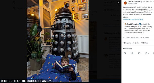 Rory has a 6ft Dalek that will read him a bedtime story this Christmas