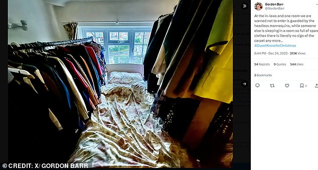 Gordon Barr shared this photo of a dressing room converted into a bedroom for Christmas