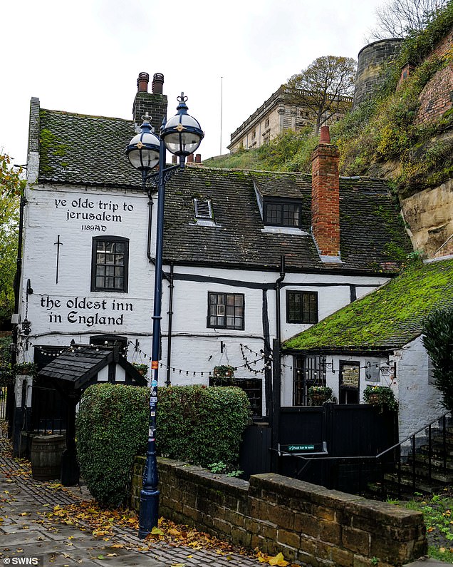 Historical photo recreated from Ye Olde Trip to Jerusalem, Nottingham, reputed to be the oldest inn in England