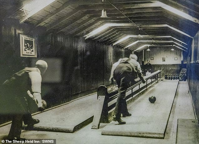 Historic photograph of the bowling alley at The Sheep Heid Inn, Duddingston, Edinburgh, pictured in 1903