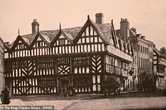 Historic photo of The King Charles House pub in Worcester, dated 1799