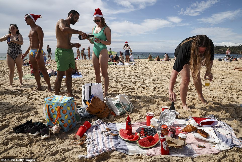 A group of friends enjoyed a Christmas picnic on Bondi Beach