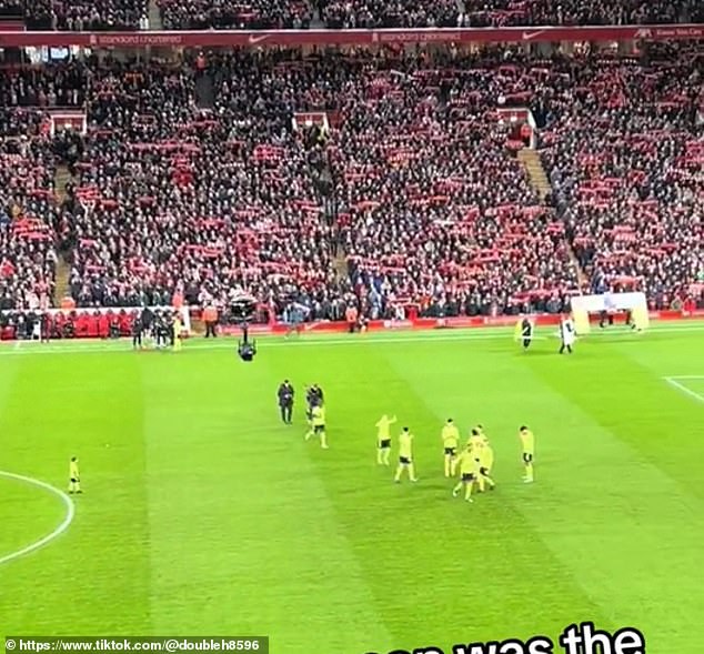 The young mascot later joined his heroes in their half of the pitch before the match