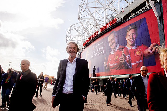 Sir Jim Ratcliffe pictured outside Old Trafford - the petrochemical billionaire has completed his purchase of a 25 percent stake in Manchester United from the Glazers for £1.3 billion