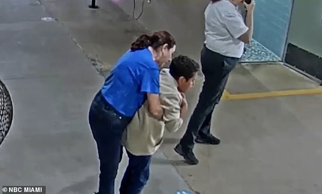 Surveillance footage shows the school principal trying to dislodge the taco from Luis' airway and performing the Heimlich maneuver, but the child is still suffocating