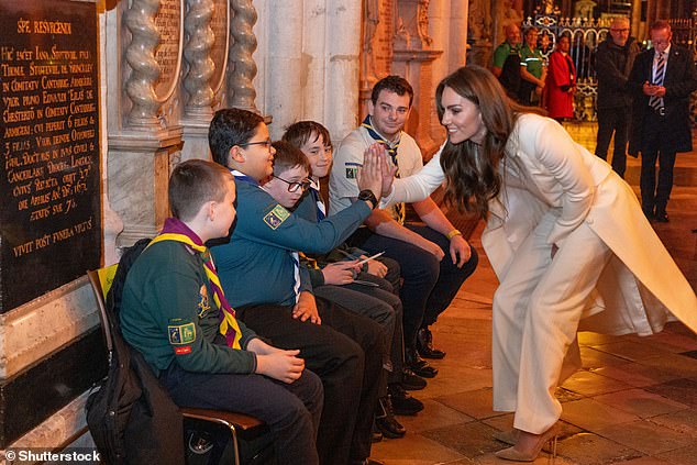 During the visit, the Princess of Wales met with members of the Scouts