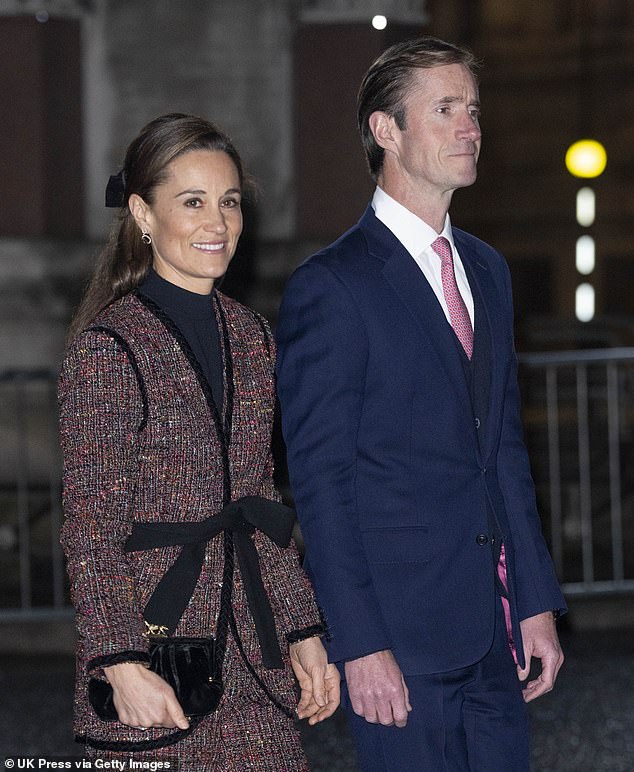 The Princess of Wales' sister Pippa Matthews (left) and her husband James attend the service