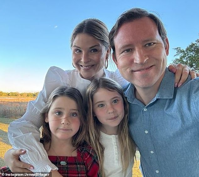 Jenna cuddled Henry, 45, under some 'Texas mistletoe' and wished her followers the 'merriest Christmas Eve' as she hugged her three children in an adorable photo