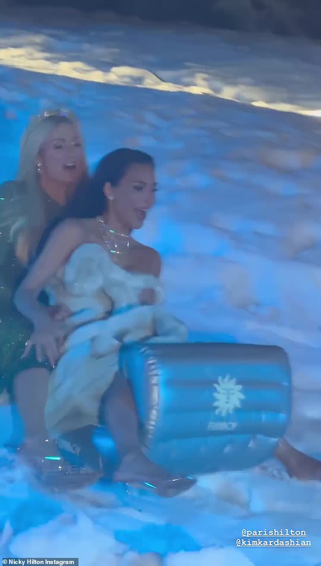 Kim and Paris Hilton rode a sled over tons of fake snow at the annual Kardashian-Jenner Christmas Eve party in December 2023 and Bethenny didn't like it