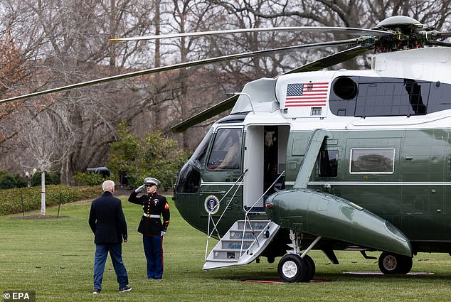 Asked what his view on the economy was for next year as he rushed to Camp David at Christmas (pictured), the president insisted it was 