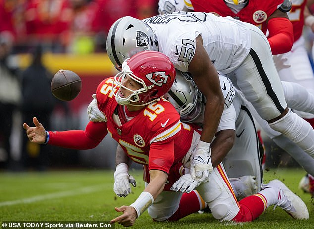 Mahomes chatted the football after a direct strike to Isaiah Pacheco, leading to a Raiders TD